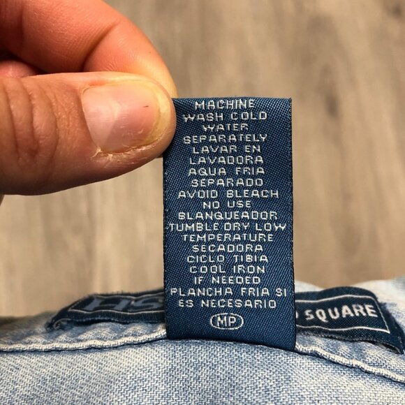 Vintage Button Up Denim Shirt with Bicycle Embroidery 90s Light Wash Jean Shirt - Picture 11 of 13